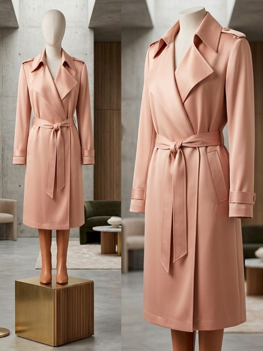 897 Bagatelle Heritage Lyocell Blush Pink Draped Fluid Trench Coat Size L
